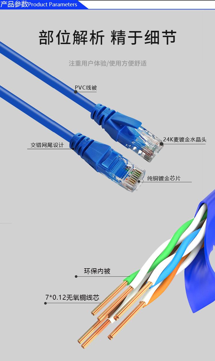 工厂定制超六类千兆网线 机房跳线与路由器连接的首选